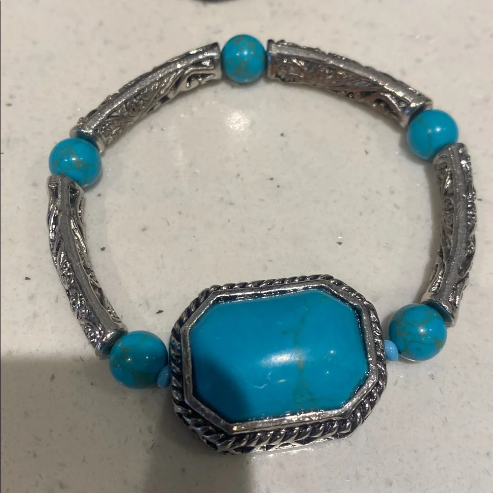 Turquoise and Silver Women's Bracelet - Picture 3 of 4